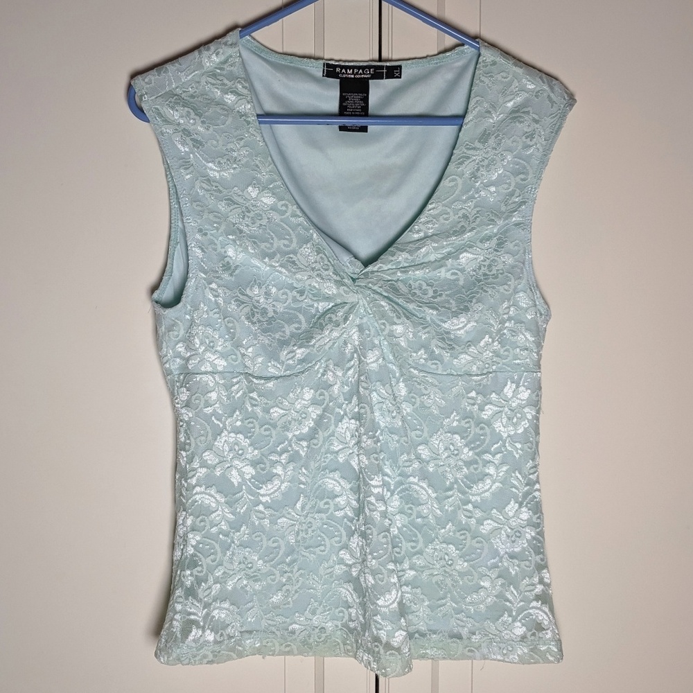 Rampage Blue Lace Floral Tank Top